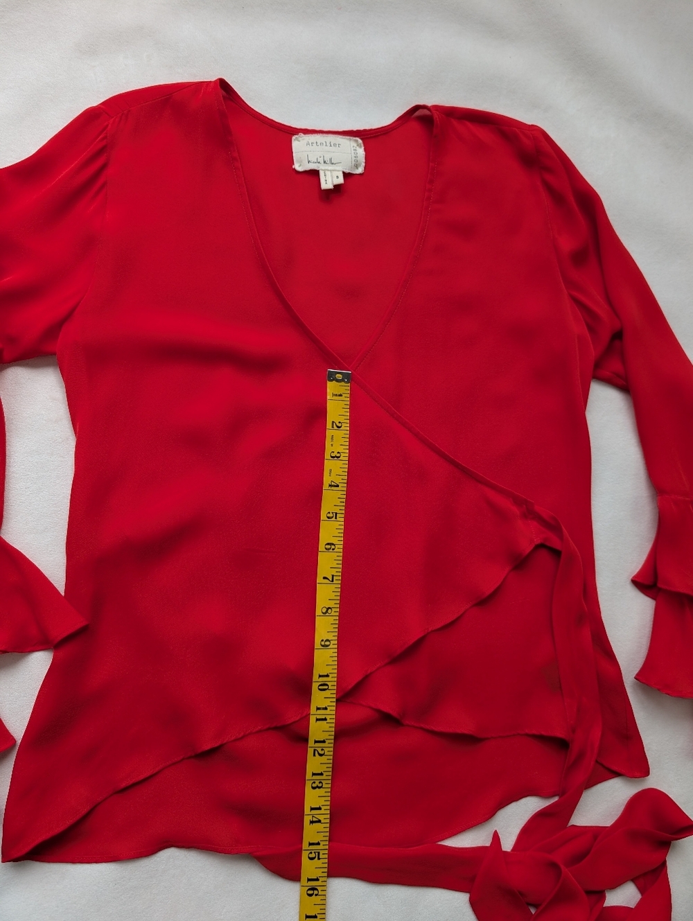 Red Ruffle-Sleeve Tie-Back Blouse - Picture 10 of 16